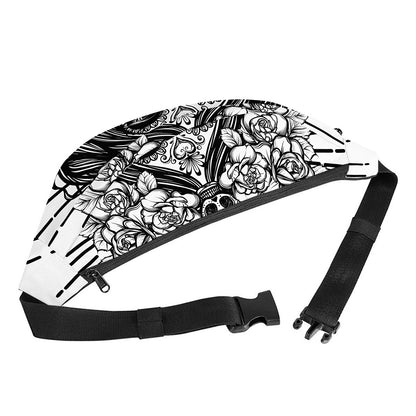 Black And White Calavera Girl Print Fanny Pack