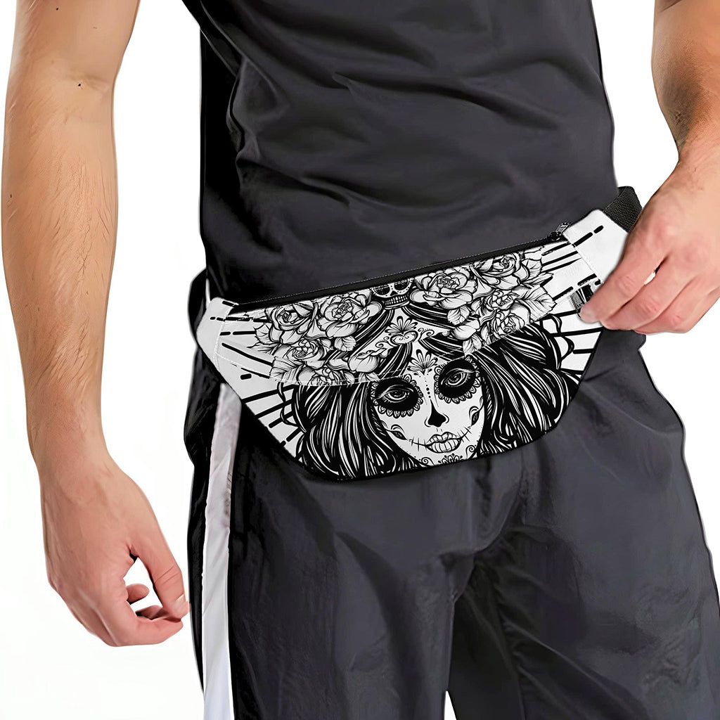 Black And White Calavera Girl Print Fanny Pack