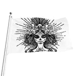 Black And White Calavera Girl Print Flag