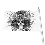 Black And White Calavera Girl Print Flag