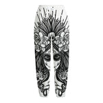 Black And White Calavera Girl Print Fleece Lined Knit Pants