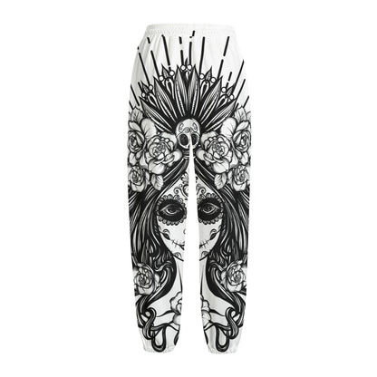 Black And White Calavera Girl Print Fleece Lined Knit Pants