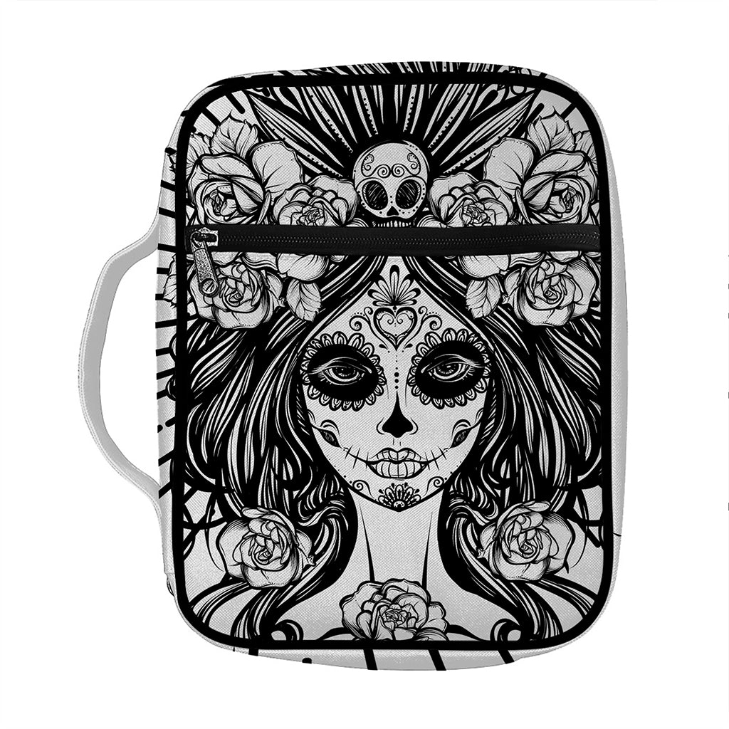 Black And White Calavera Girl Print Front Pocket Bible Bag