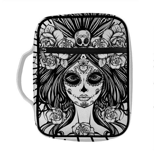 Black And White Calavera Girl Print Front Pocket Bible Bag