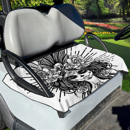 Black And White Calavera Girl Print Golf Cart Seat Cover