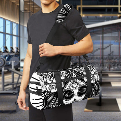 Black And White Calavera Girl Print Gym Bag