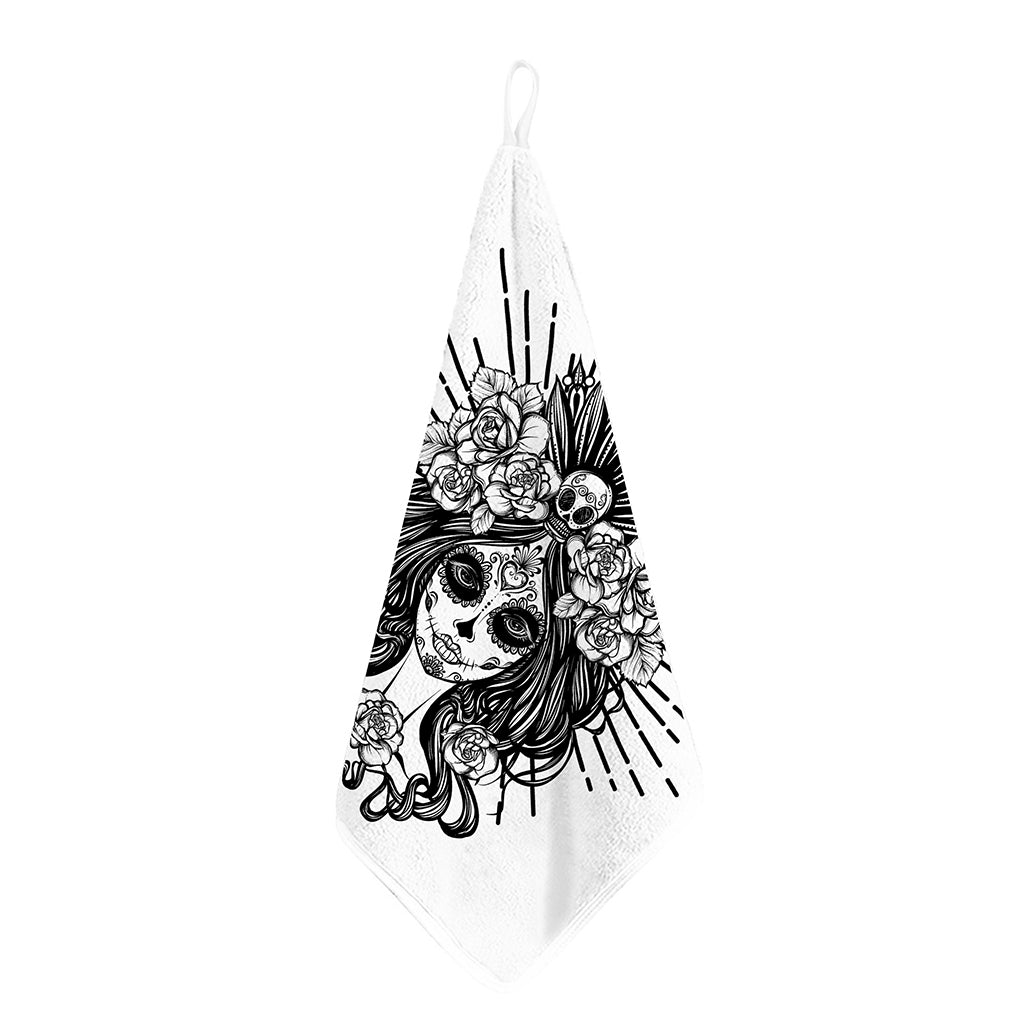 Black And White Calavera Girl Print Hand Towel