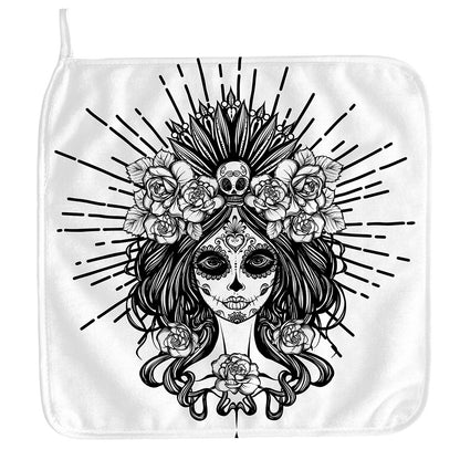 Black And White Calavera Girl Print Hand Towel