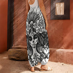 Black And White Calavera Girl Print Harem Pants