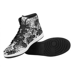 Black And White Calavera Girl Print High Top Leather Sneakers