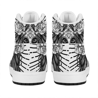 Black And White Calavera Girl Print High Top Leather Sneakers