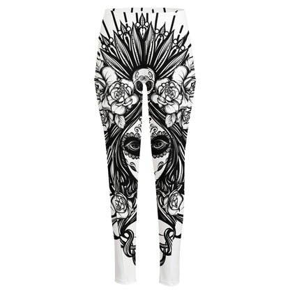 Black And White Calavera Girl Print High-Waisted Pocket Leggings