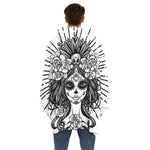 Black And White Calavera Girl Print Hoodie Blanket
