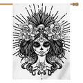 Black And White Calavera Girl Print House Flag