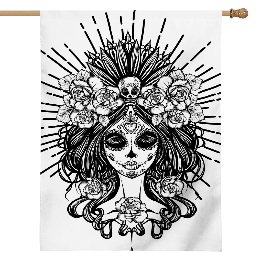 Black And White Calavera Girl Print House Flag