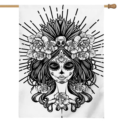 Black And White Calavera Girl Print House Flag