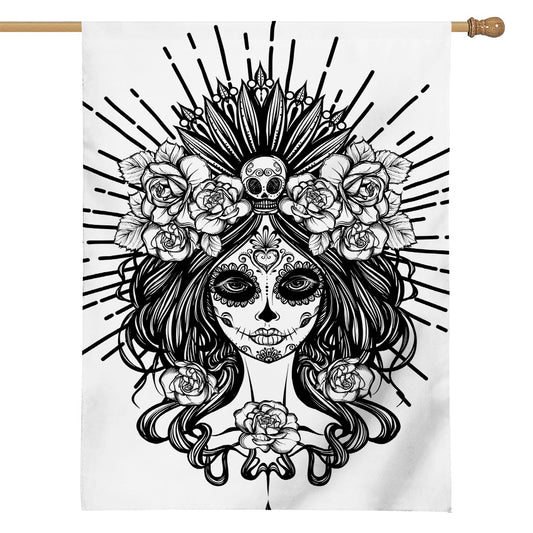 Black And White Calavera Girl Print House Flag