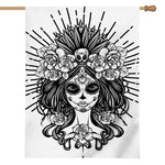 Black And White Calavera Girl Print House Flag