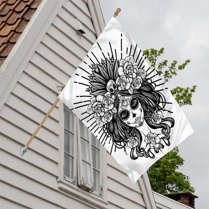 Black And White Calavera Girl Print House Flag