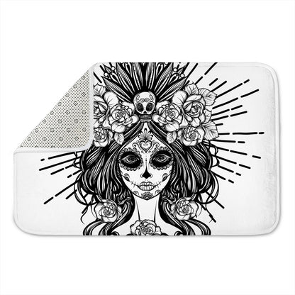 Black And White Calavera Girl Print Indoor Door Mat