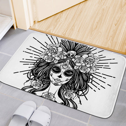 Black And White Calavera Girl Print Indoor Door Mat