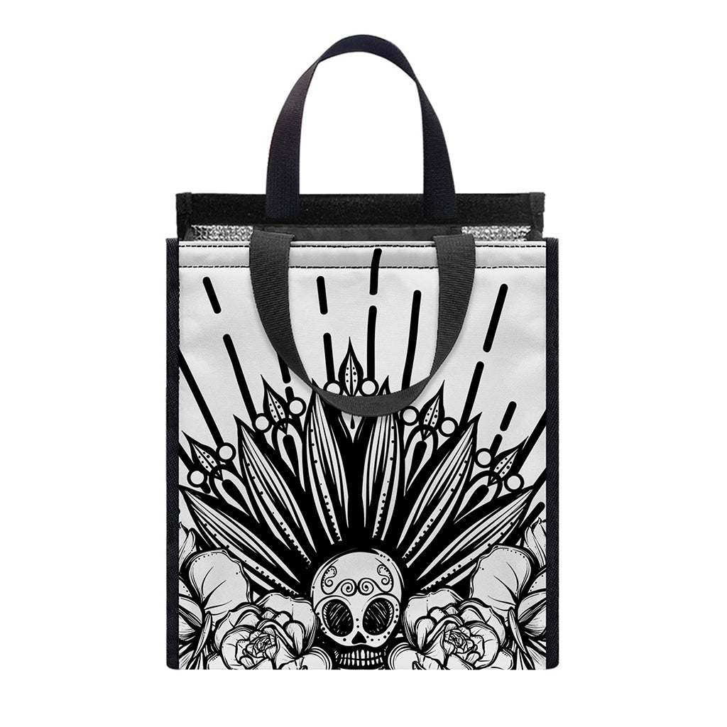 Black And White Calavera Girl Print Insulated Lunch Tote