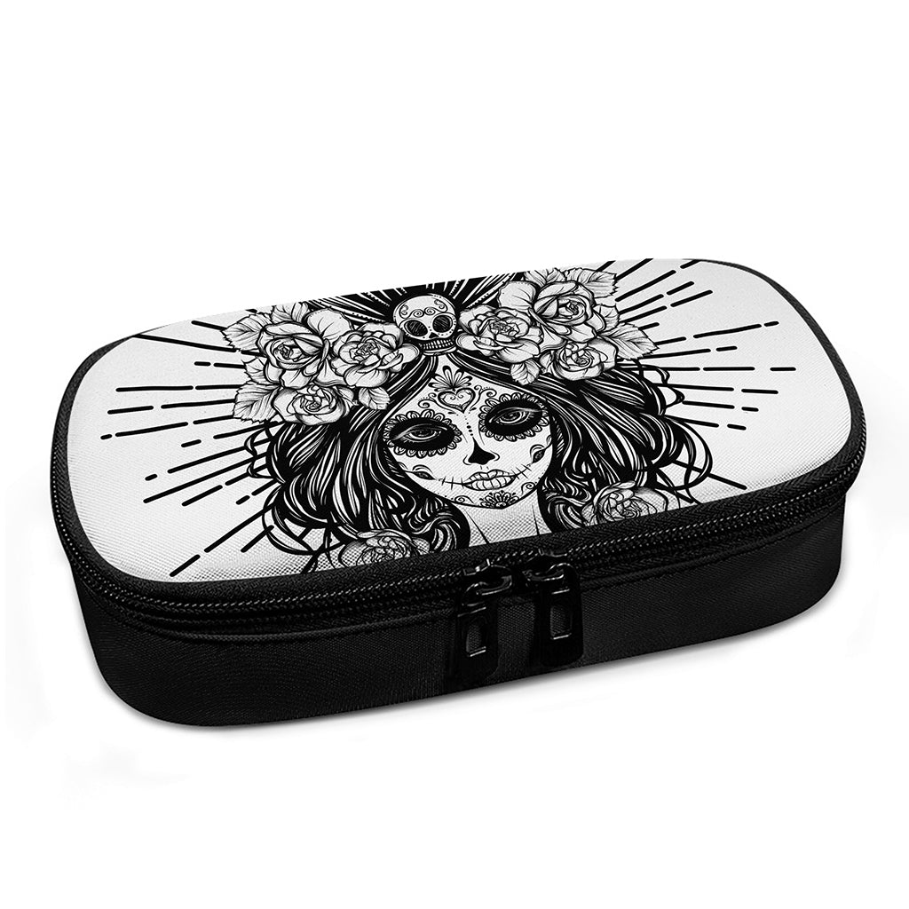 Black And White Calavera Girl Print Insulin Cooler Travel Case