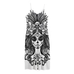 Black And White Calavera Girl Print Jersey Midi Cami Dress
