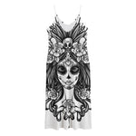 Black And White Calavera Girl Print Jersey Midi Cami Dress