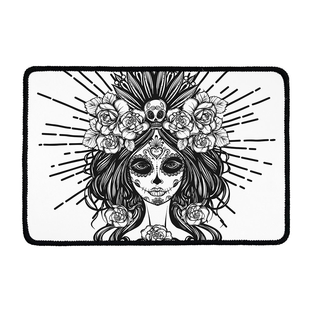 Black And White Calavera Girl Print Kitchen Mat