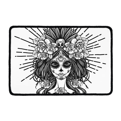 Black And White Calavera Girl Print Kitchen Mat