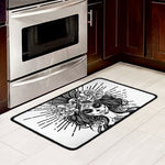 Black And White Calavera Girl Print Kitchen Mat