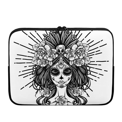 Black And White Calavera Girl Print Laptop Sleeve
