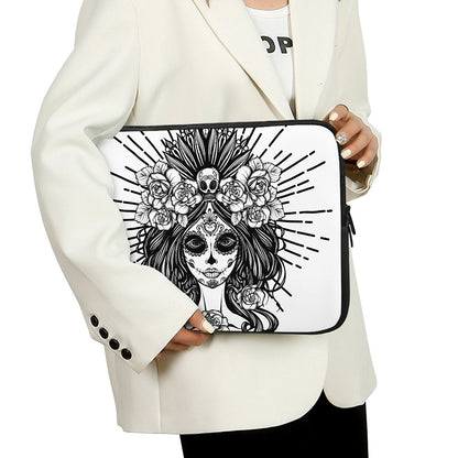 Black And White Calavera Girl Print Laptop Sleeve