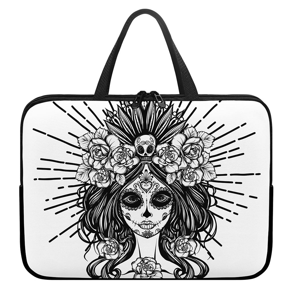Black And White Calavera Girl Print Laptop Sleeve With Handle
