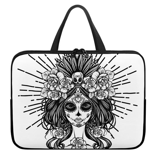 Black And White Calavera Girl Print Laptop Sleeve With Handle