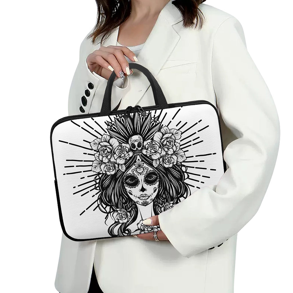 Black And White Calavera Girl Print Laptop Sleeve With Handle