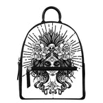 Black And White Calavera Girl Print Leather Backpack