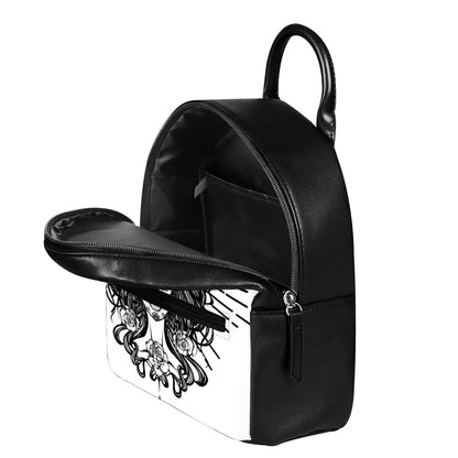 Black And White Calavera Girl Print Leather Backpack