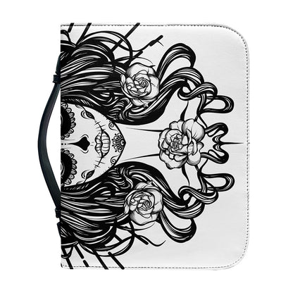 Black And White Calavera Girl Print Leather Bible Cover
