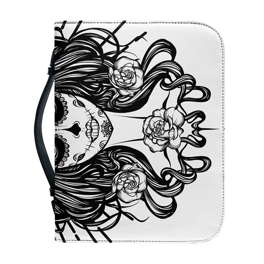 Black And White Calavera Girl Print Leather Bible Cover