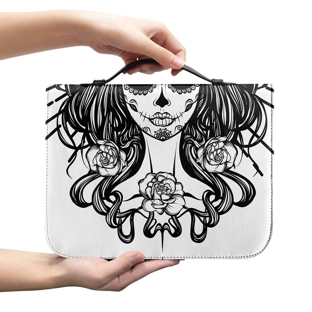 Black And White Calavera Girl Print Leather Bible Cover