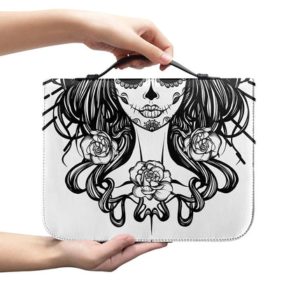 Black And White Calavera Girl Print Leather Bible Cover