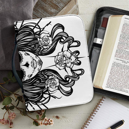 Black And White Calavera Girl Print Leather Bible Cover