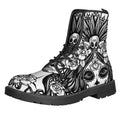 Black And White Calavera Girl Print Lace-Up Boots