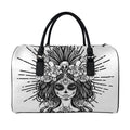 Black And White Calavera Girl Print Leather Duffel Bag
