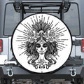 Black And White Calavera Girl Print Leather Spare Tire Cover