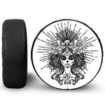 Black And White Calavera Girl Print Leather Spare Tire Cover