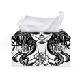 Black And White Calavera Girl Print Leather Tissue Box Cover