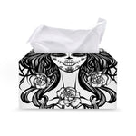 Black And White Calavera Girl Print Leather Tissue Box Cover